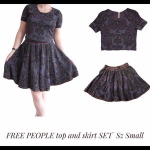 Free People paisley printed skirt top set SMALL